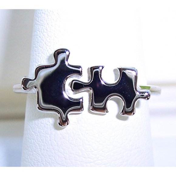 925 STERLING SILVER Jigsaw Puzzle Pieces Ring - Picture 1 of 13